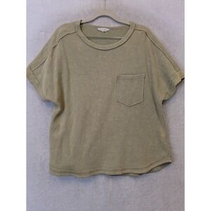 Main Strip Waffle Knit‎ Top Women's Size M Green Pocket Short Sleeve NT11458